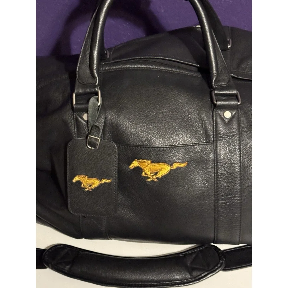 Vintage Ford Mustang Leather Duffle Luggage Employee Gift Shelby Cobra Rare